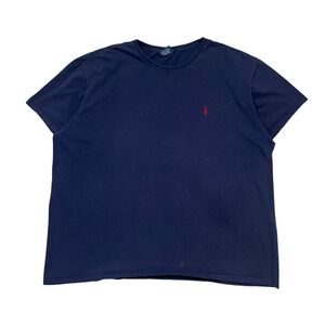 VINTAGE 90s Ralph Lauren Shirt Men's XXL Navy Blue Cotton Pony Crew Neck